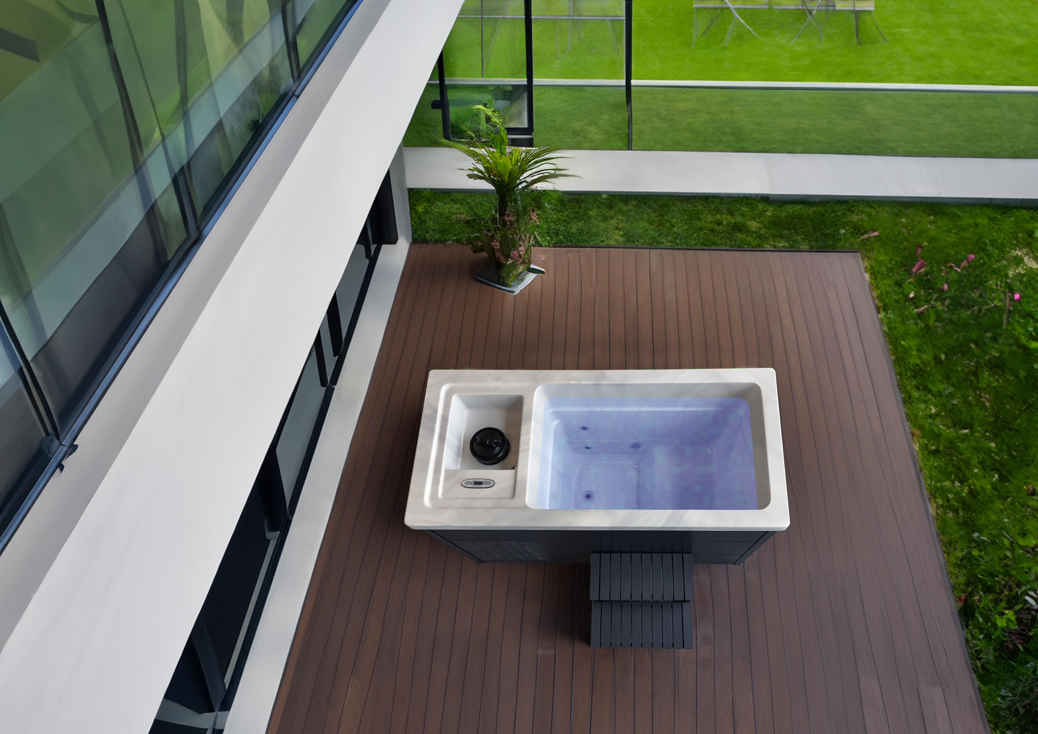 Cool pool - terasa u moderního domu=